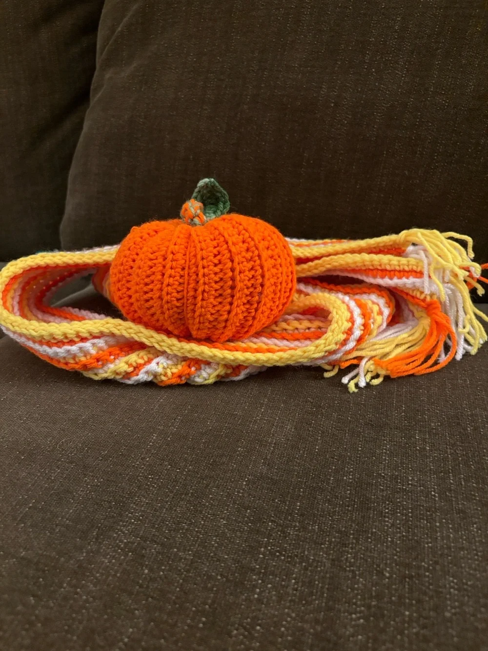 Handmade Orange Crochet Pumpkin and Scarf - Kids Accessories